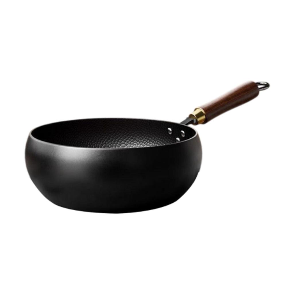 24cm Iron Wok Chinese Cooking Boiling Cookware No Coating Gas Stir Fry Pan Flat Bottom