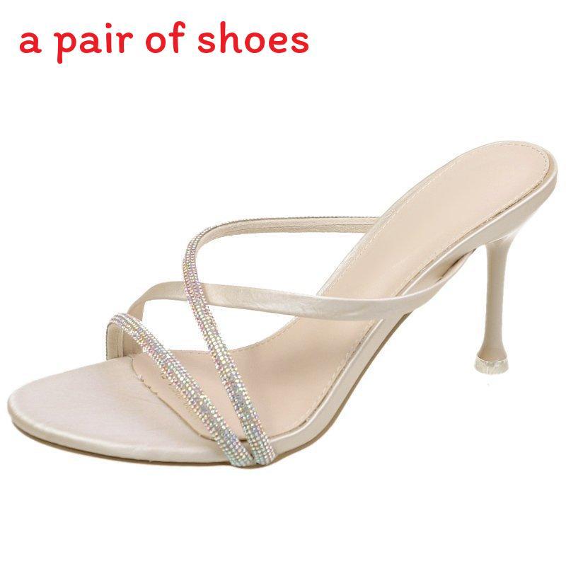 High Heel Slipon Sandals With Water Drilled Embellishments For Summer Wear