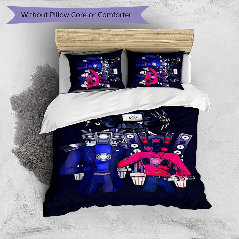 skibidi toilet Printed 3PCS Bedding Set Soft Breathable Duvet Cover Pillowcases Set Washable Bedroom Decor Home Gift