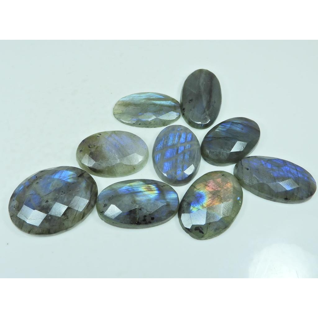Natural Multi Labradorite Checker Cut Oval Cabochon Loose Gemstone 09Pcs Lot C-3619