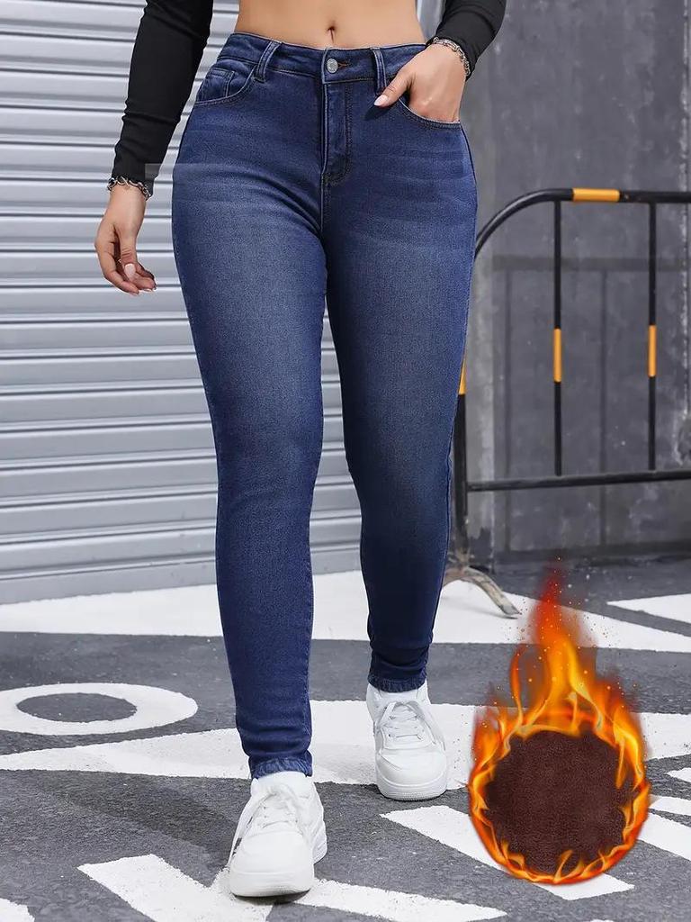 2026 Women's Fleece-lined Skinny Jeans for Autumn/Winter
