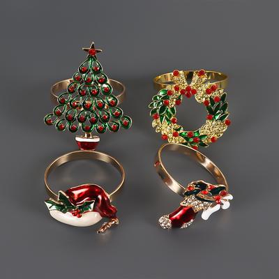 6 Sets of Christmas Banquet Decoration Creative Garland Boots Hats Diamond Christmas Tree Napkin Rings 24 Pieces