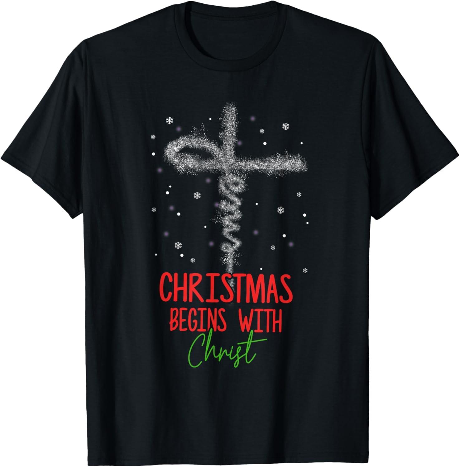 Christmas Begins With Christ Cross Christian Religious Xmas T-Shirt S разноцветный