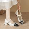 Wedding shoes Bridal shoes Temperament rhinestone square head shallow mouth with red retro Mary Jane thick heels high heels