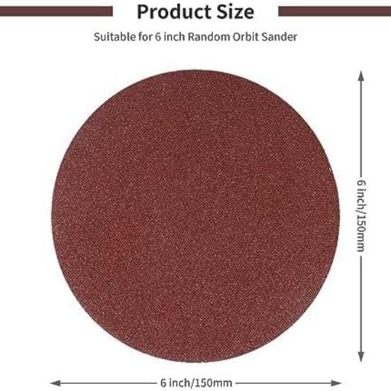 5 Pcs Sanding Discs 150mm 6inch Hook-and-Loop Sandpaper Orbital Sander Pads Sand Sheets for Wood, Metal & Plastic Surface Sanding