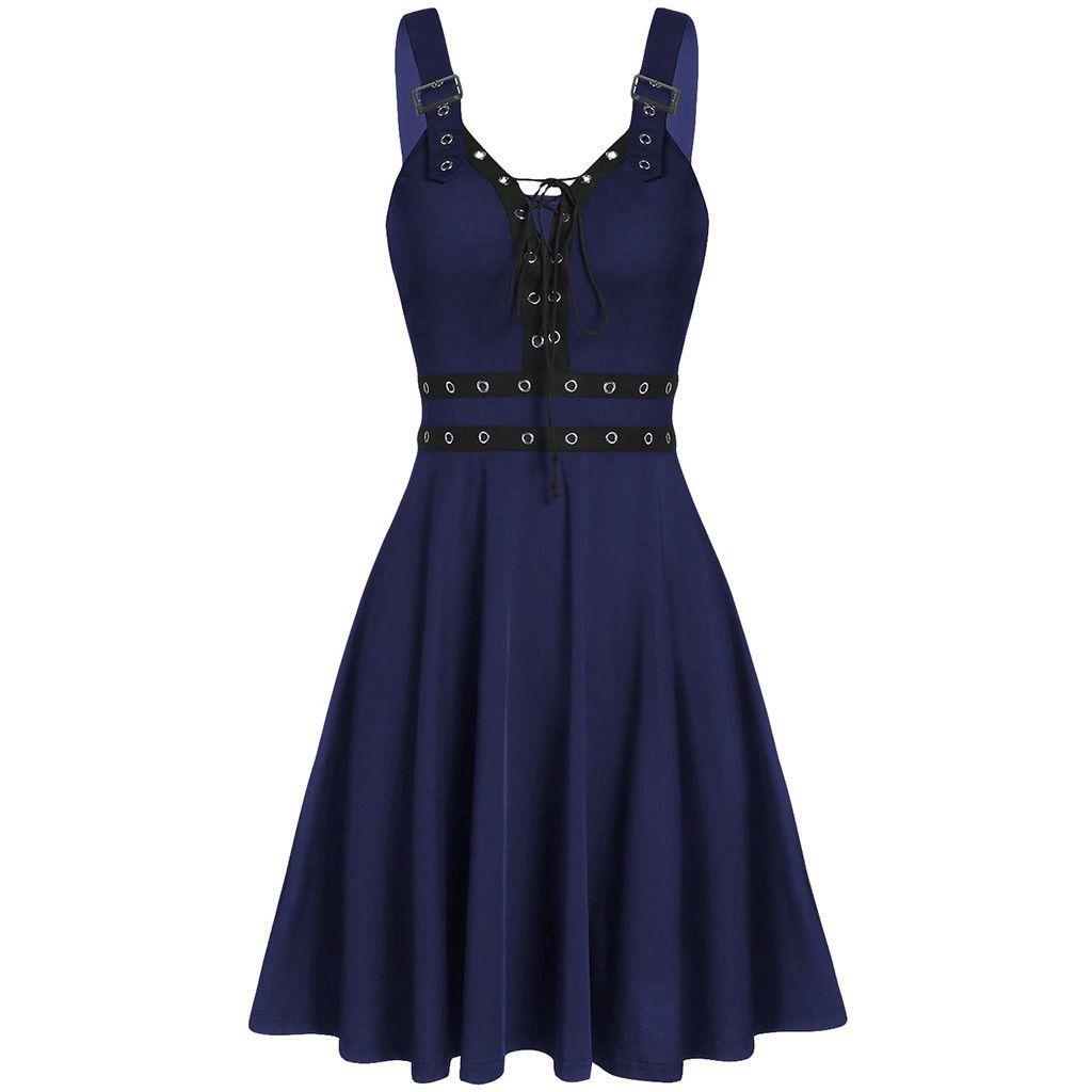 Damenkleid Gothic Punk Stil Kleid Patchwork Bandage Trägerkleid