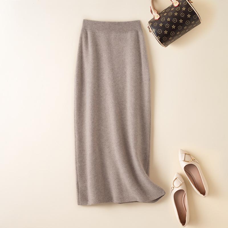 

Women s Mid-Length High Waist Slim Wool Skirt - Autumn/Winter Trendy Knitted Hip Style XXL верблюд
