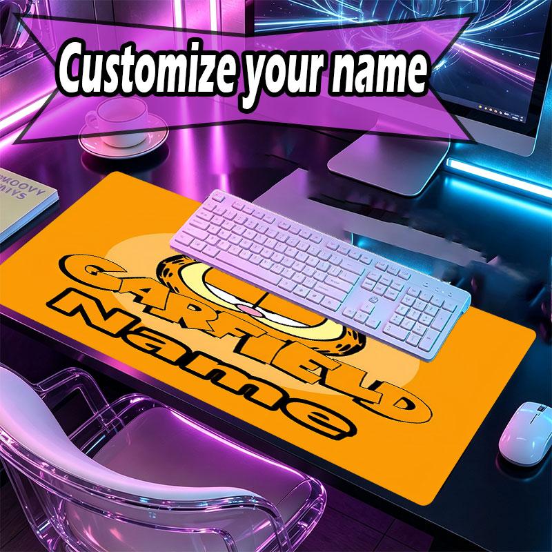 Custom Name Personalized Garfield Pattern Mousepad, Laptop PC Desk Mat, Decorative Desk Mat for Home Keyboard Pad Gift