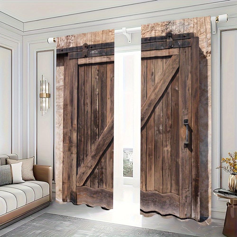 2 pieces of Retro wooden door frame printed curtains, pole bag curtains 42*84, home decoration, room decoration
