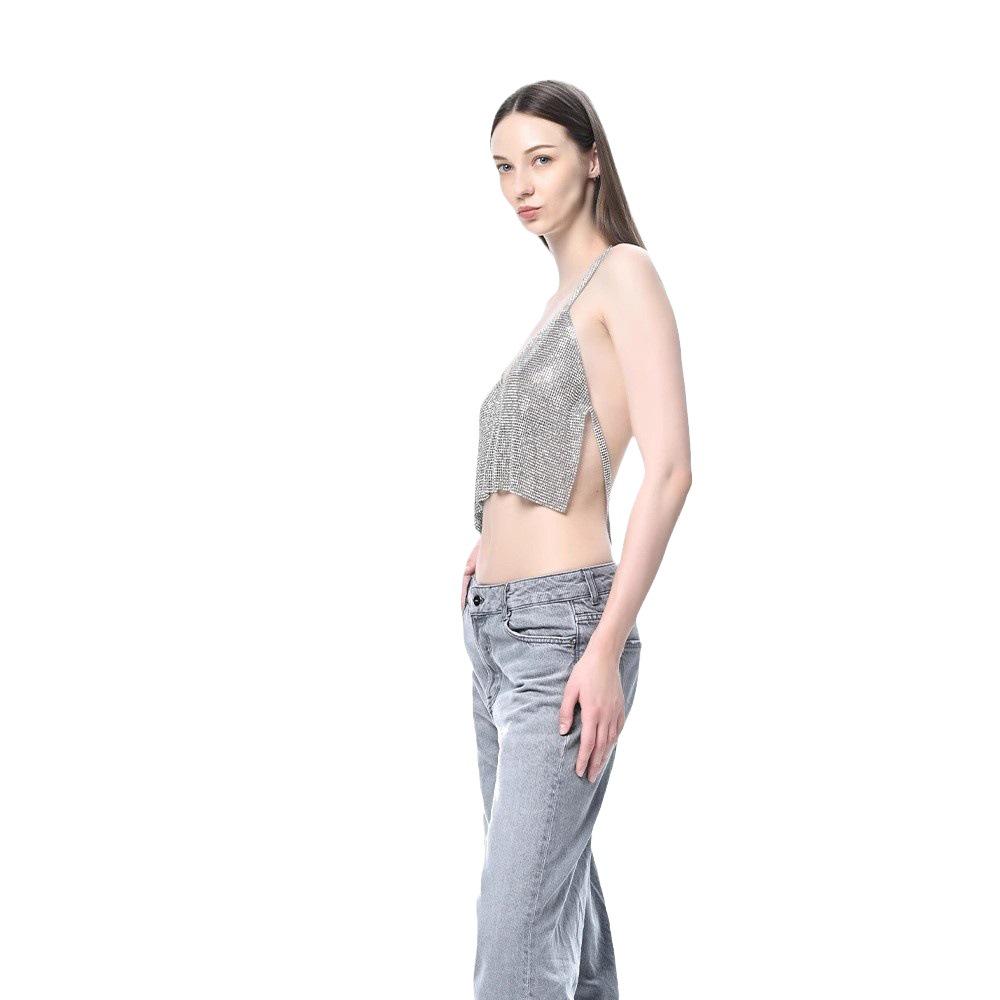 Cross-Border Rhinestone Halter Tank Top - Sexy, Shiny & Backless for Nightclub & Festival Wear