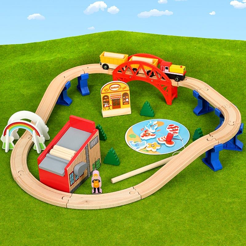 Zug Spielzeug Eisenbahnwagen Kombination Holz Kinder 1:64 Holzlager Eisenbahnkompatible Holzeisenbahn