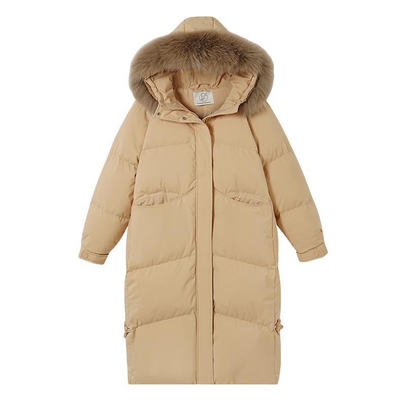 Chinesischer Knoten, neuer Stil, Wollkragen, Daunen-Baumwollmantel für Damen im Winter, mittellanger und langer, lockerer, kniehoher Baumwollmantel