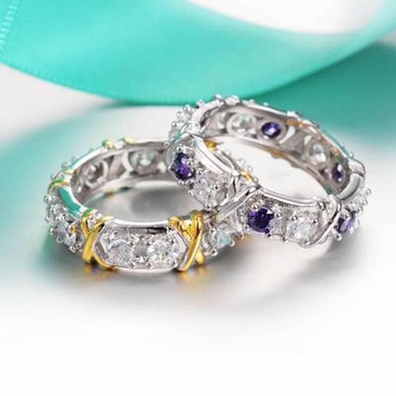 Bague Élégante Géométrique en Zircone Cubique Bicolore Pour Femmes Bijoux de Mode Plaqué Or