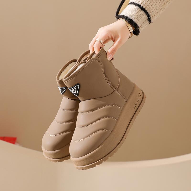 TUINANLE Winter Thick Plush Warm Snow Boots Women Slip On Flat Heels Cotton Shoes Woman Non Slip Ankle Boots Female Black