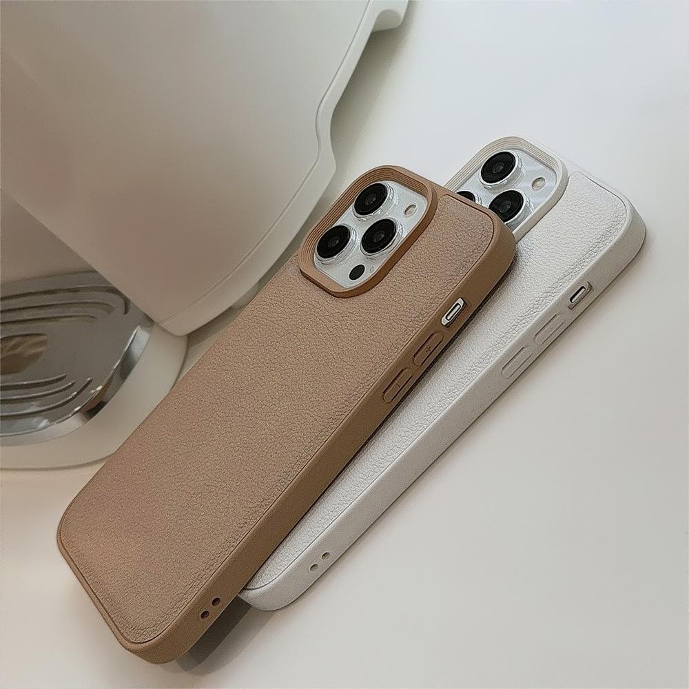 Premium Khaki Color Suitable for Apple 15 Phone Case IPhone 16promax Autumn and Winter Leather 11 Solid Color 13 Hard 14