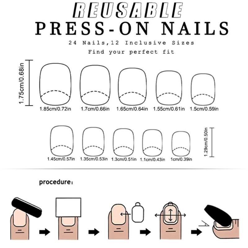 24Pcs Square Press on Nail Glossy Design French Fake Nail Acrylic False Nail,Artificial Nail Glues on Nail for Womens