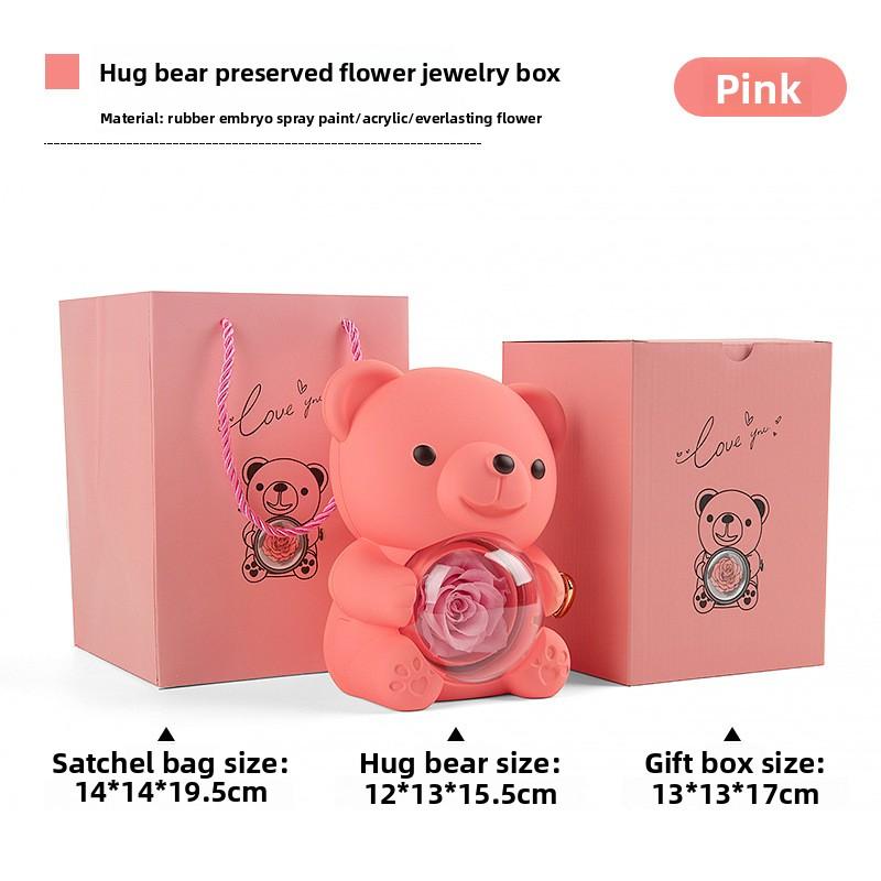 

Hug Bear Flip Surprise Rose Jewelry Box Bear Soap Flower Valentine s Day Proposal Gift Box pink; bear flower box