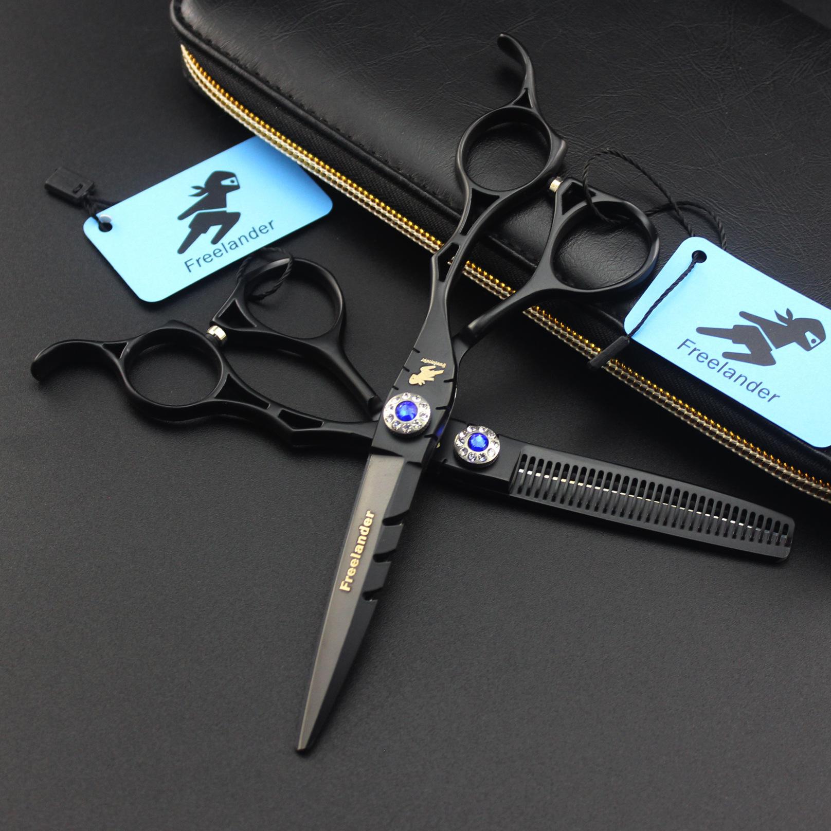 

6.0 Inch Black Hollow Handle, Lacquered Gemstone, Three-Tooth Sword Back Hair Scissors, Flat Scissors, Tooth Scissors, Thin Scissors 6.0inch dental scissors