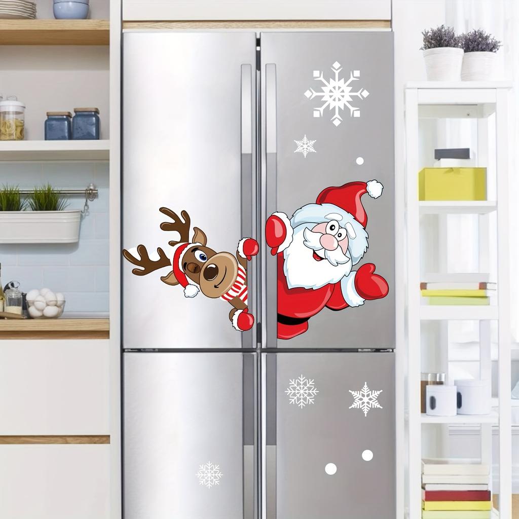 Conjunto de 2 peças de Adesivos Estáticos Autoadesivos de Natal - Papai Noel e Rena Espiando Através de Portas de Vidro, Decorações de Natal