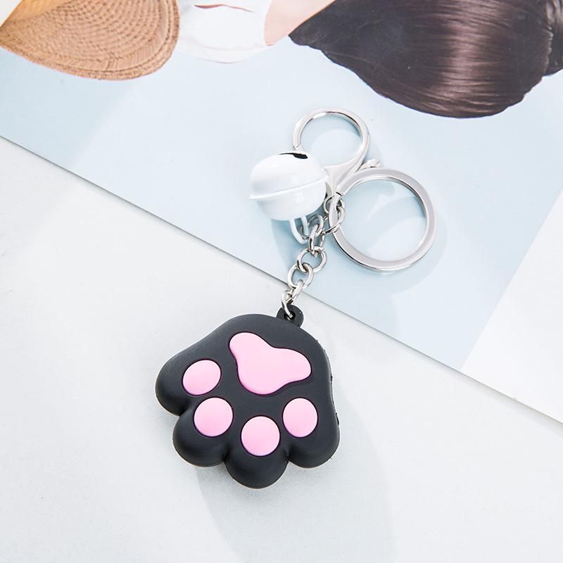 Creative 3D Cute Soft Rubber Cat Paw Keychain with Bell - Car Pendant Ring 