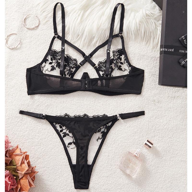 Francuski Styl Koronkowy Zestaw Bielizny: Przezroczysty Haftowany, Seksowny i Wygodny Zestaw Biustonoszy