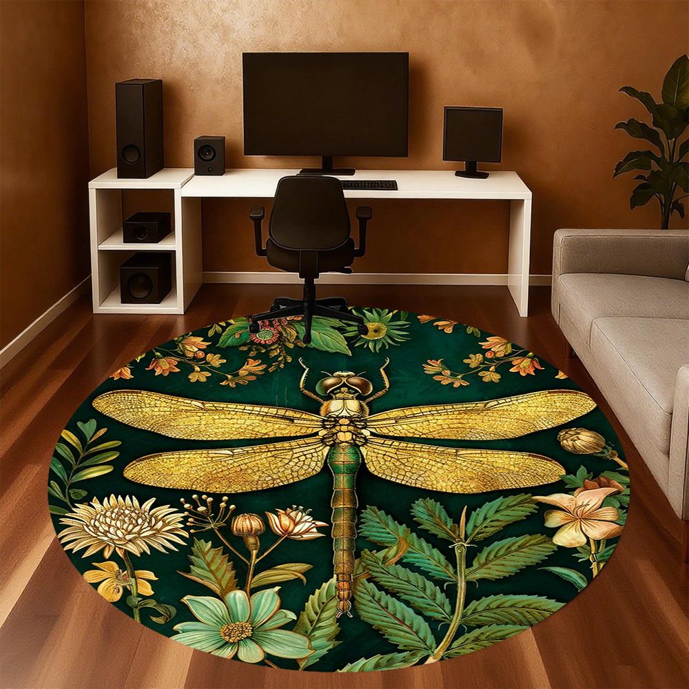 1PC Dragonfly Flowers Office Round Area Rug, Under Office Chairs Bedroom Living Room Home Decor, Carpet for Office -1110038