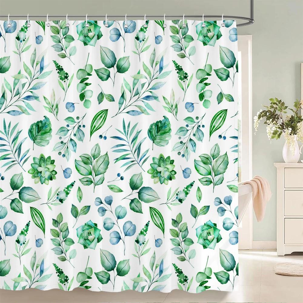 Tropikalny Zielony Liść Rośliny Palma Zasłony Prysznicowe Zasłona Łazienkowa Frabic Wodoodporny Poliester Zasłona Łazienkowa z Haczykami