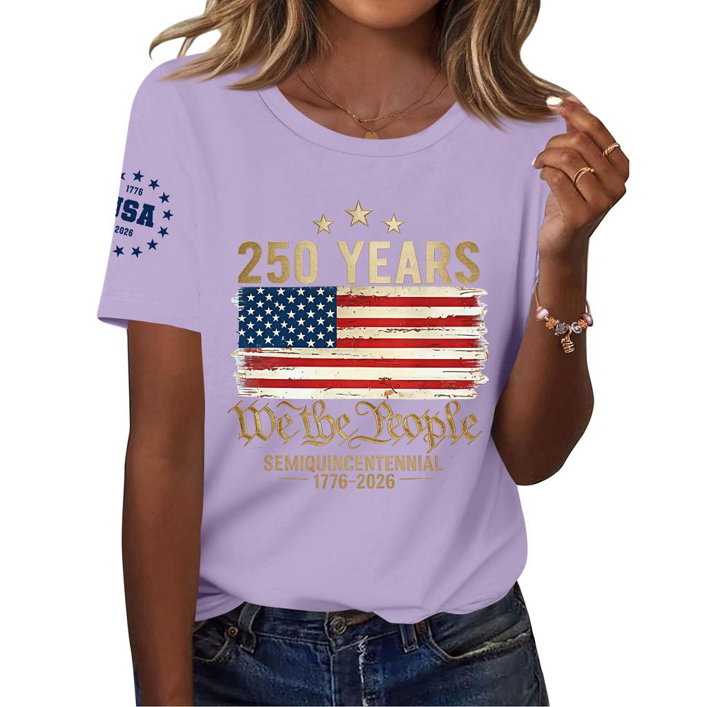 Women's Fashion Casual Printed Short Sleeve Round Neck Pullover Tops