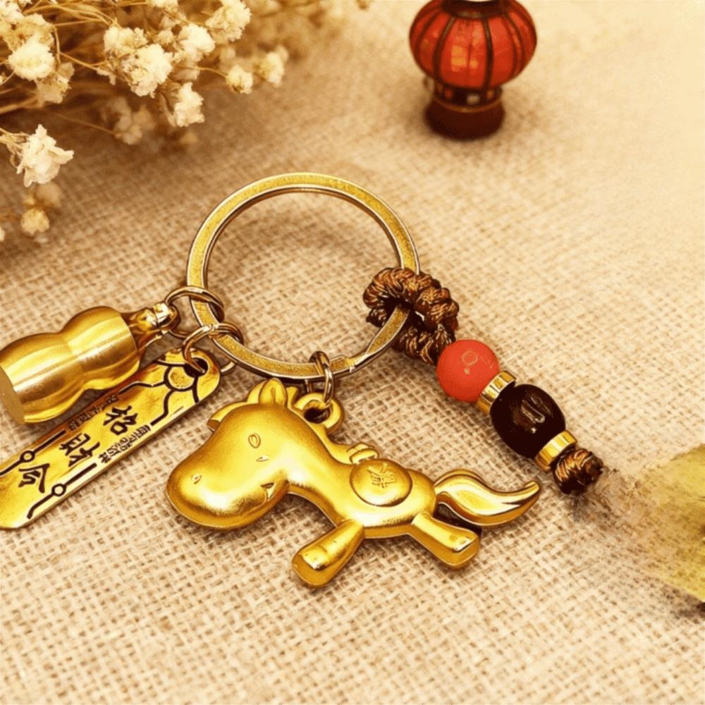 Vintage Lucky Horse Bag Pendant Wealth Weaving Key Chains Chinese Zodiac Key Ring  Jewelry Gift