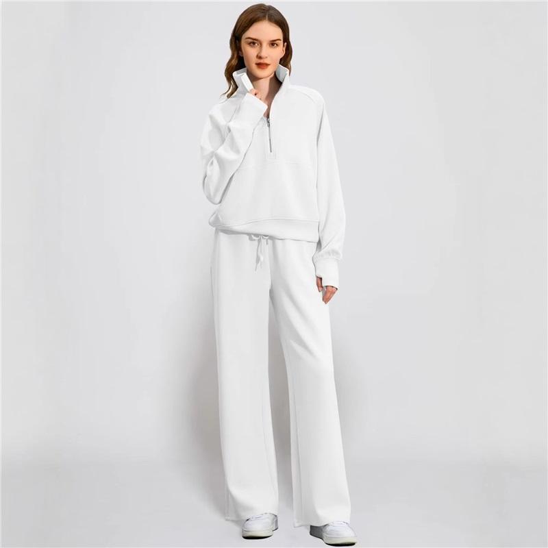 Women's  Half-Zip Sweatshirt And Wide Leg Pants Casual Loungewear Set