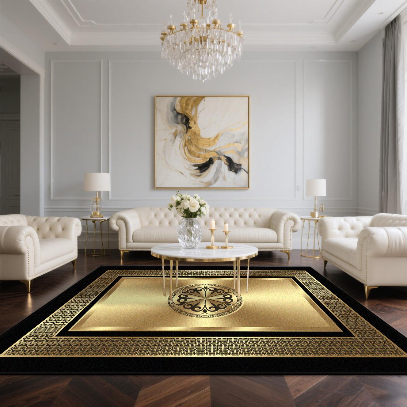 

Роскошный ковер для гостиной, золотое украшение, домашние ковры большого размера, ковер для зоны дивана, моющийся, коврик для пола для холла отеля, мягкий, противоскользящий 60*90cm