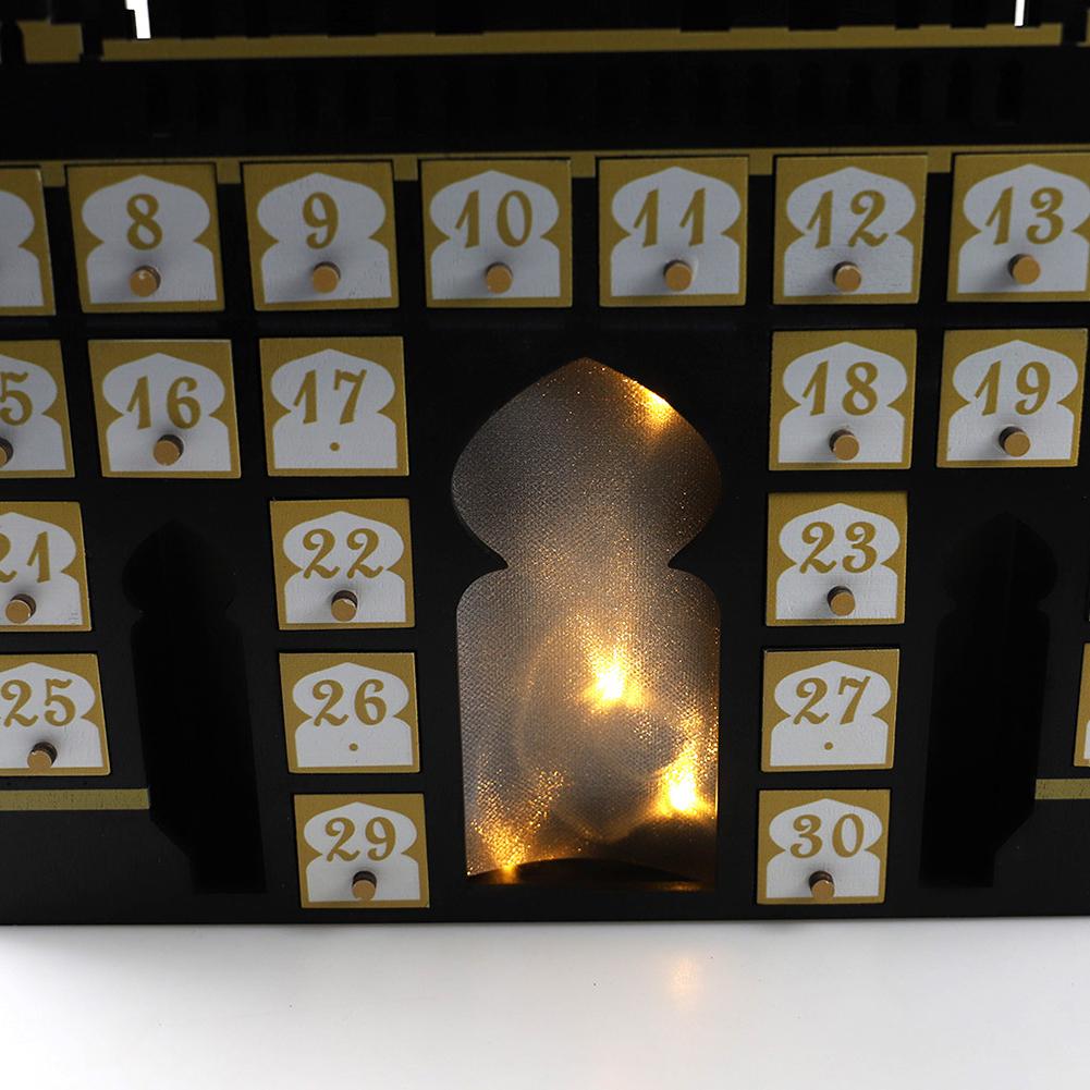 DIY Ramadan Advent Calendar With Drawer Box Wooden Castle Ramadan Countdown Calendar With LED Light For Eid Mubarak
