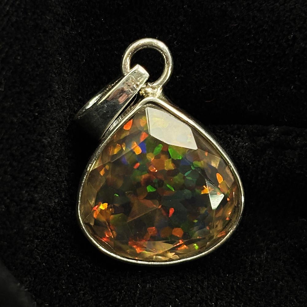 Natural Fire Opal 19 Ct Pear Cut 925 Sterling Silver Gemstone Pendant