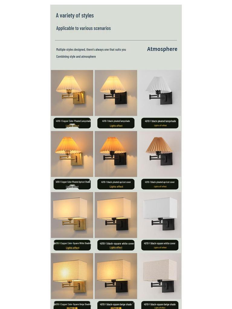 Modern LED Swing Arm Wall Light with Fabric Shade for Bedroom, Study, or Living Room.