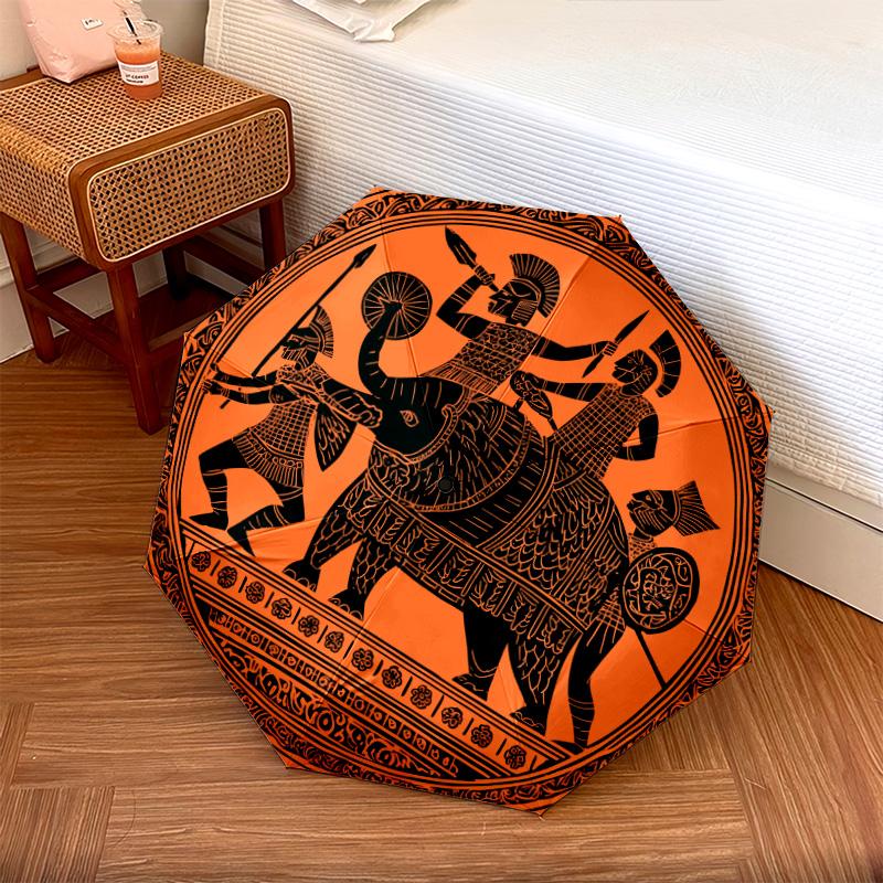 Warrior Cow pattern, automatic folding umbrella, portable and foldable design, 8 ribs, a Christmas or birthday gift.