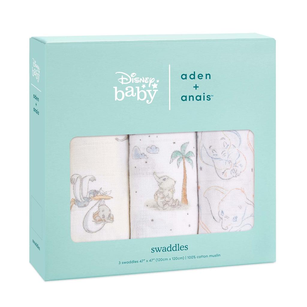 Aden Anais Aiden and Anais Swaddle Dumbo Set of 3 120 X 120cm Disney Design Muslin Cotton Swaddle Newborn SWADABDASWC30004DIJ +