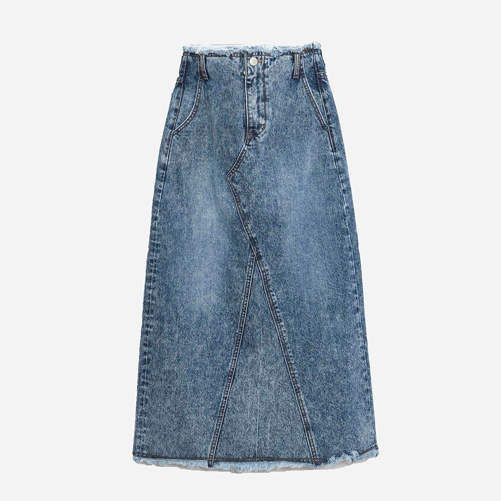 999Hyumeoniti Full Length Denim Skirt (Stone Blue)