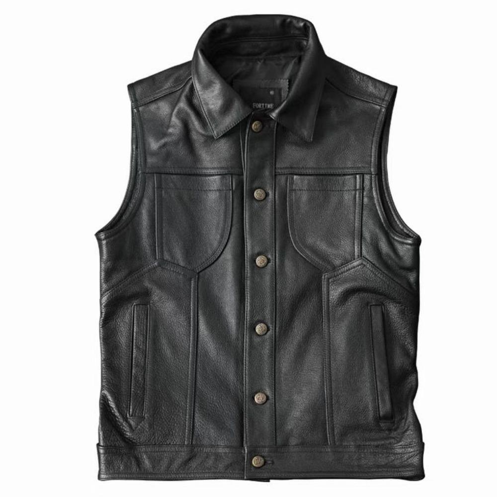 The First Layer of Cowhide Leather Vest Men's Leather Vest Locomotive Style Cycling Clothes Casual Sleeveless Autumn