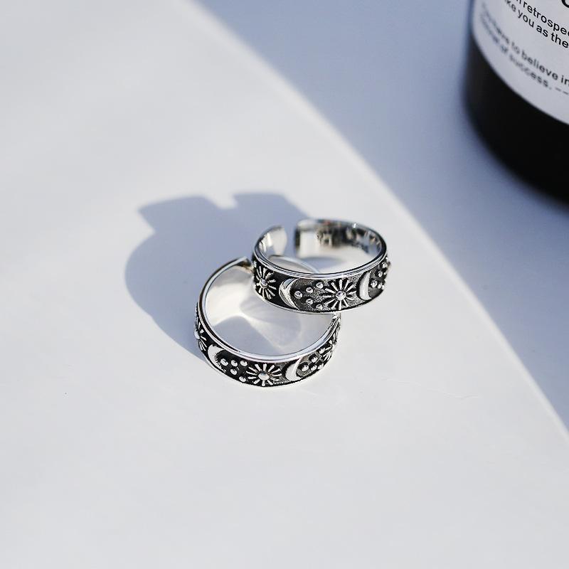 Vintage Sun Moon Stars Ring For Women Men Silver Color Punk Gothic Ring Unisex Accessories Handmade Designer Jewelry Lover Gift