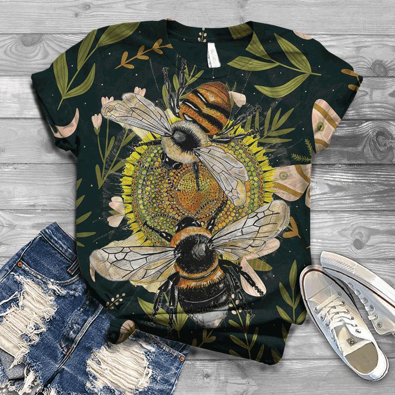 Women's Short Sleeved Summer New 3D Bee Print Loose T-shirt