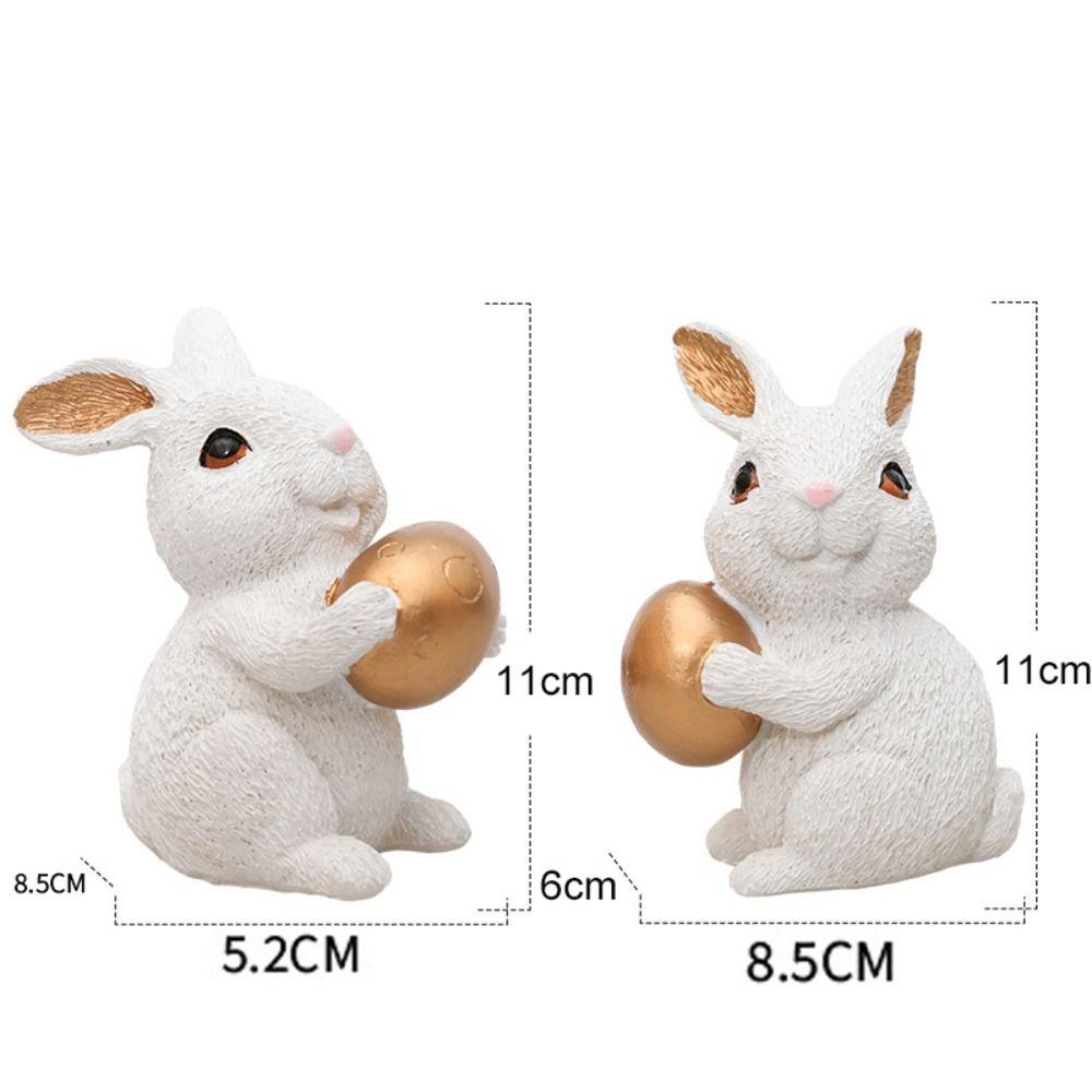 2PCS Cute Easter Rabbit Egg Statue Resin Crafts Bunny Ornaments Home Decoration