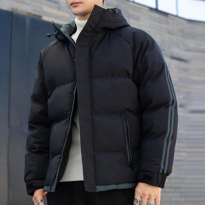 

2025 Winter Trend Versatile Thickened Warm Men s Hooded Jacket Windproof and Cold Casual Cotton Clothing M чорний