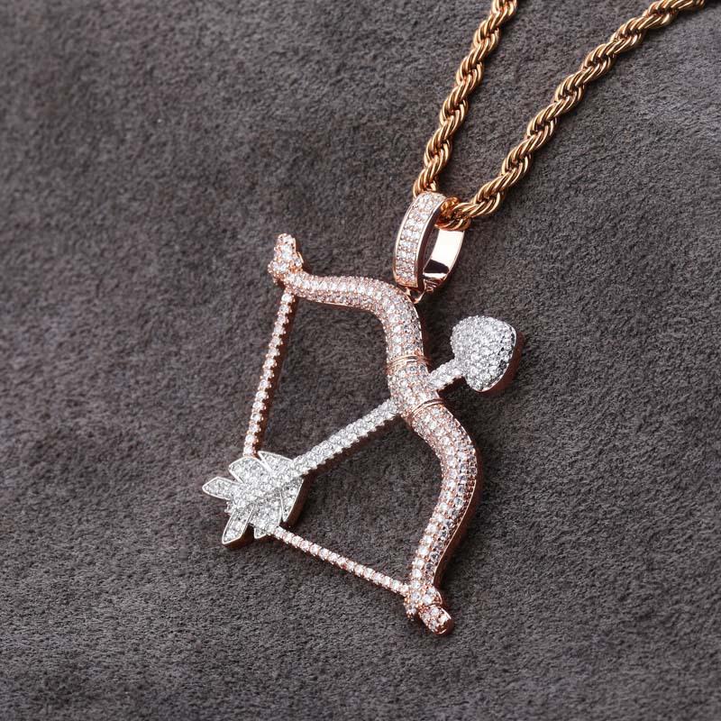 European-American Hip-Hop Cupid's Arrow Zirconia Pendant Necklace