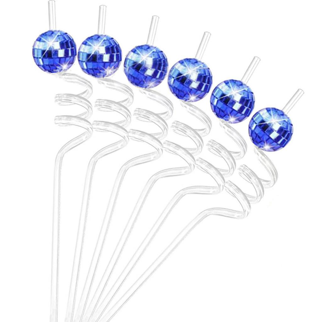 6Pieces Discos Balls Straws 1970s Discos Party Decorations Reusable Plastic Straws Reflective Stirrers Cocktail Decor