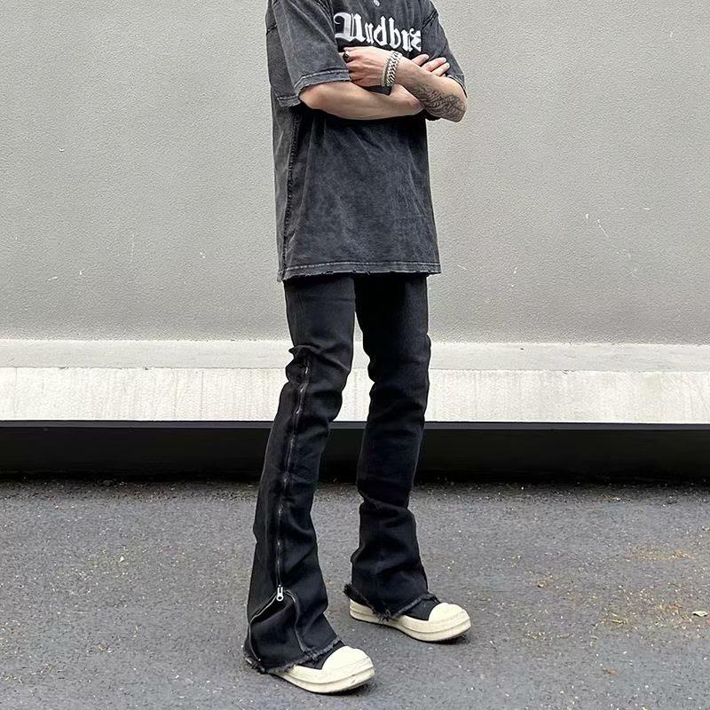 

Мужские джинсы американского хай-стрит с необработанным краем, боковой молнией, расклешенные, облегающего кроя S