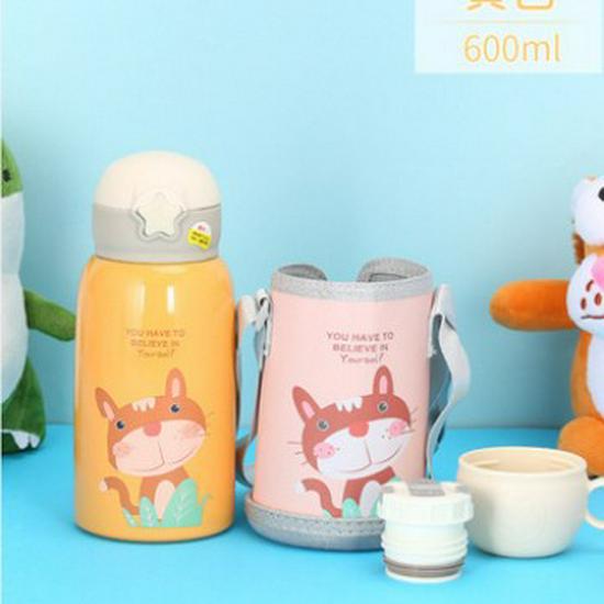 316 Stainless Steel Kids Thermos Cup with Cartoon Sleeve & Straw - Perfect for Gifts 600ml