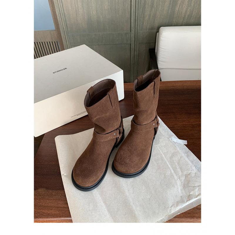 

Цюрихская осень~ Универсальные ботинки в западном стиле на низком каблуке с круглым носком и металлической пряжкой 35