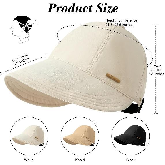 Women Sun Hat Wide Brim Hat Ponytail Baseball Cap Foldable Packable for Summer Beach Golf Hiking Fishing