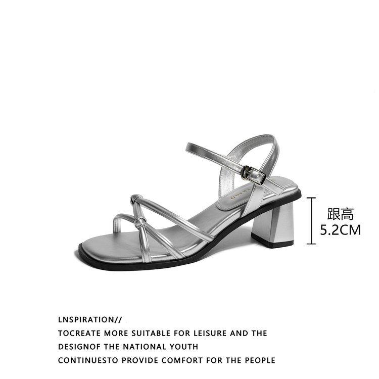 High heeled sandals for women in summer 2025 new high-end style simple one line with thick heels high-heeled shoes