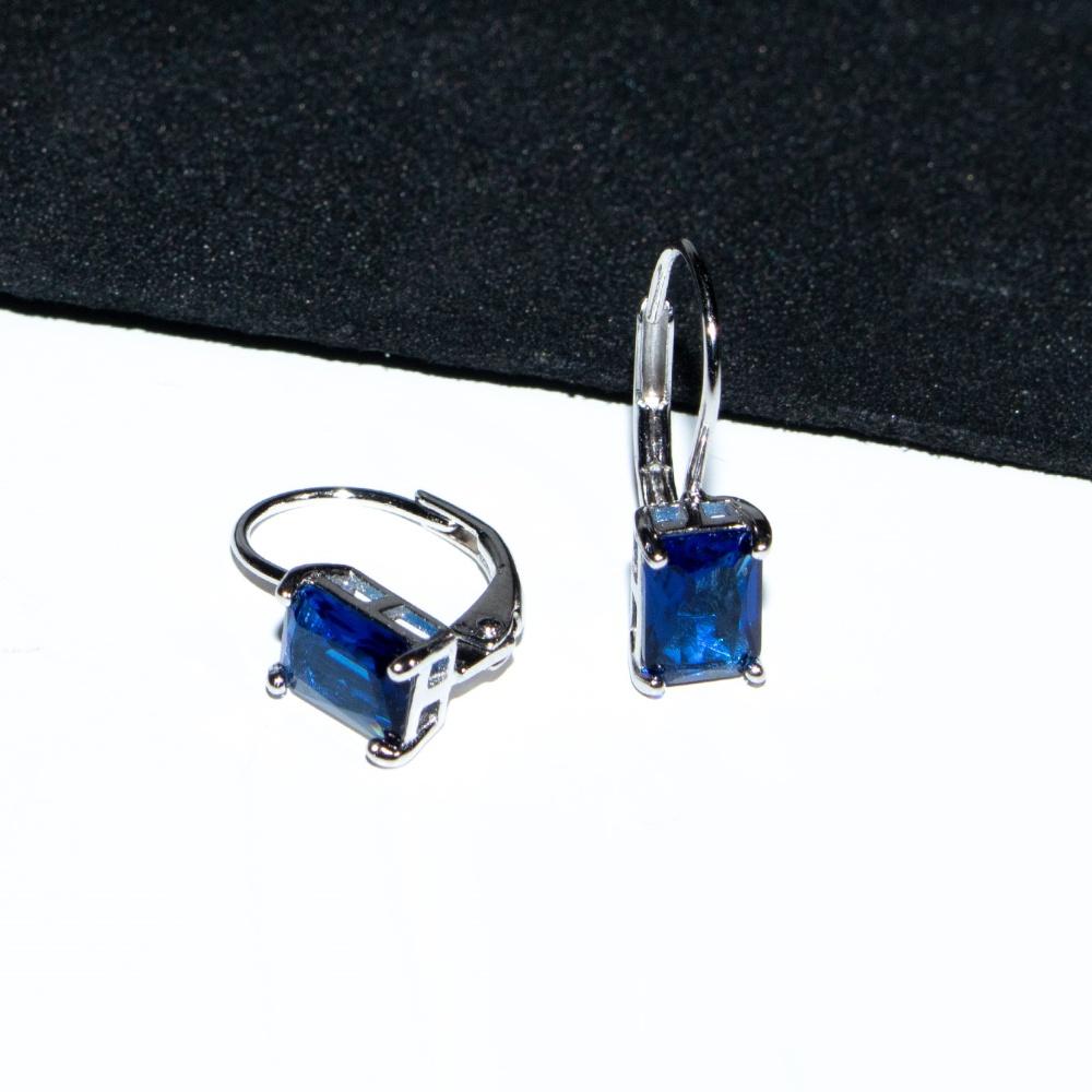 2025 Trend Color Zircon Earring Rectangle Blue Zirconia Custom 925 Sterling Silver Drop Earrings Fashion Jewelry